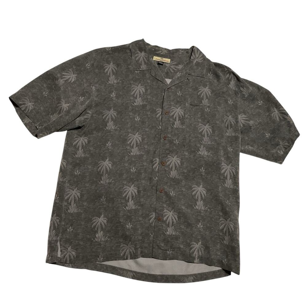 TOMMY BAHAMA Adult XL Palm Frond Gray Mens Silk Camp Shirt Relax